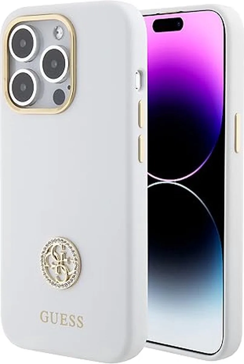 Silicone Case with 4G Strass Logo Case for iPhone van Guess in Wit – productfoto