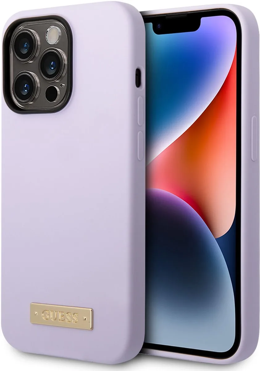 Silicone Plaque Back Case (MagSafe Compatible) - Geschikt voor Apple iPhone 14 Pro (6.1") by Guess in Purple – product photo