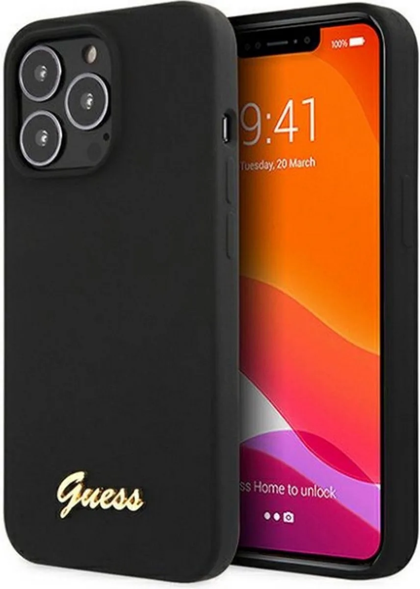 Silicone Retro Back Case - Geschikt voor Apple iPhone 13 Pro Max (6.7") fra Guess i Sort – produktbillede