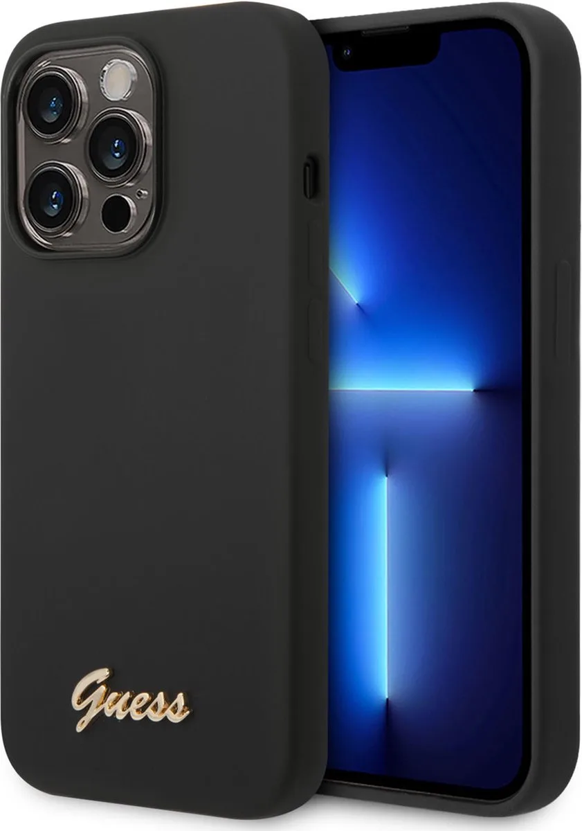 Silicone Retro Back Case - Geschikt voor Apple iPhone 14 Pro (6.7") van Guess in Zwart – productfoto