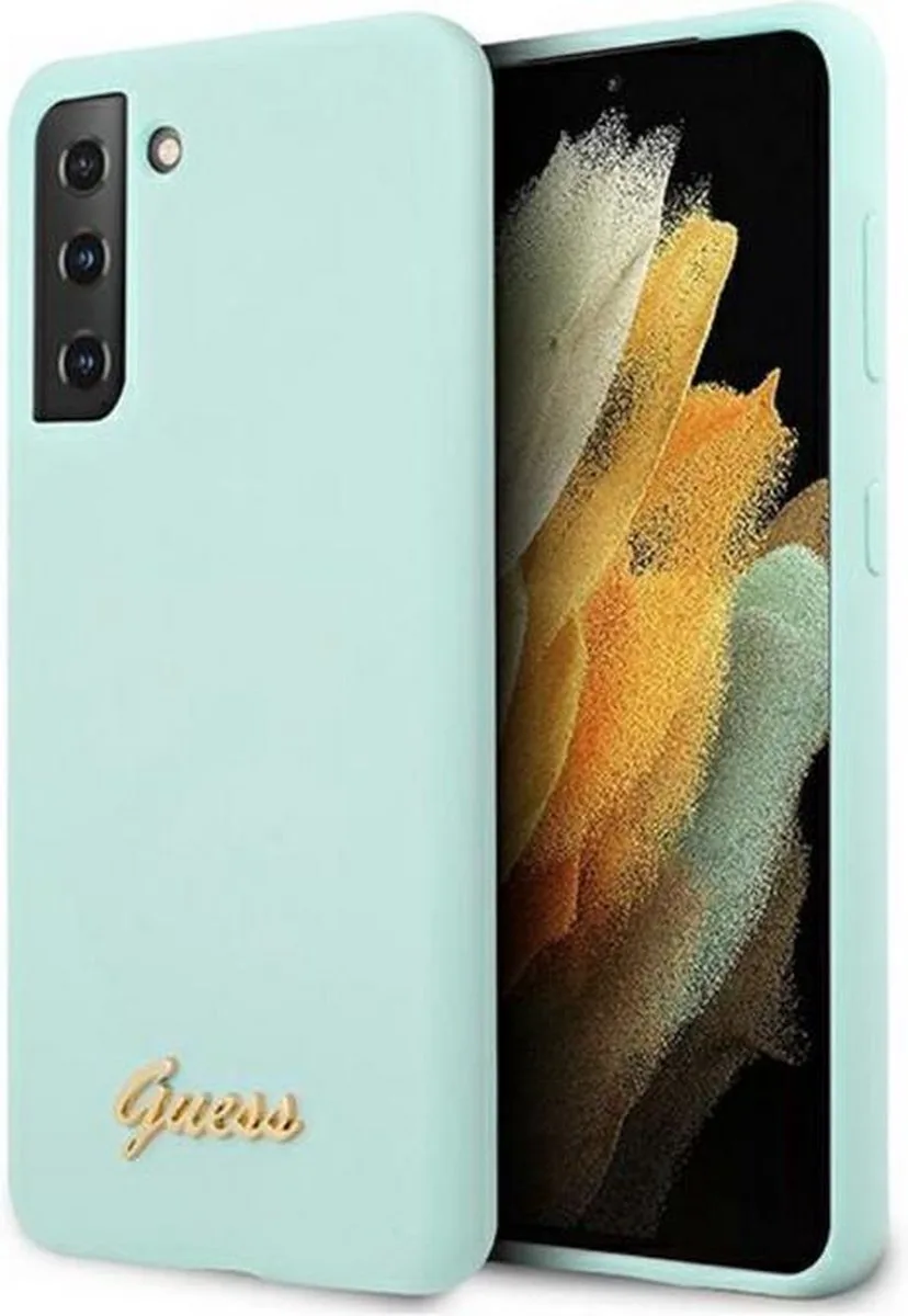 Silicone Retro Back Cover - Geschikt voor Samsung Galaxy S21 Plus van Guess in Lichtblauw – productfoto