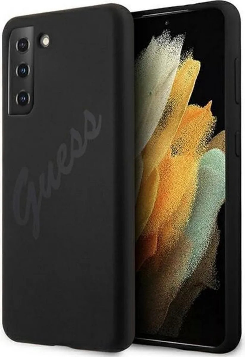 Silicone Vintage Back Cover - Geschikt voor Samsung Galaxy S21 van Guess in Zwart – productfoto