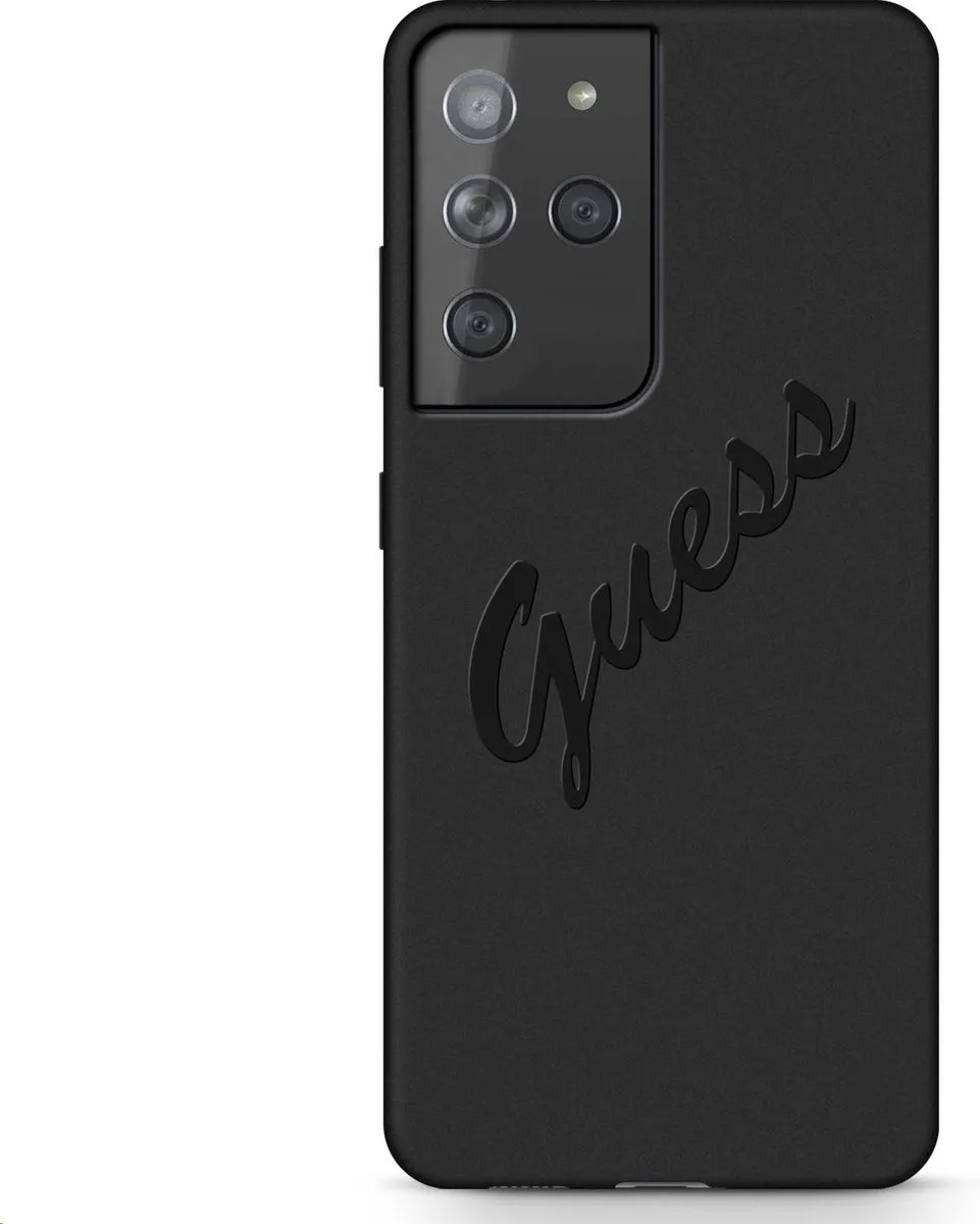 Silicone Vintage Back Cover - Geschikt voor Samsung Galaxy S21 Ultra van Guess in Zwart – productfoto