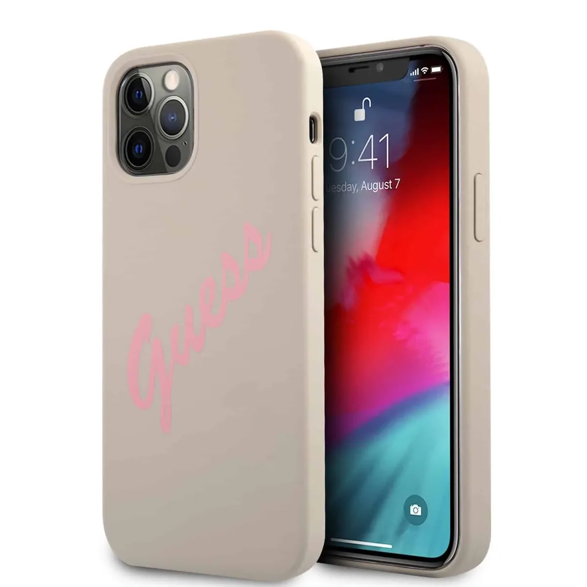 Silicone Vintage Back Cover iPhone 12 Pro Max - Stone de Guess – photo produit