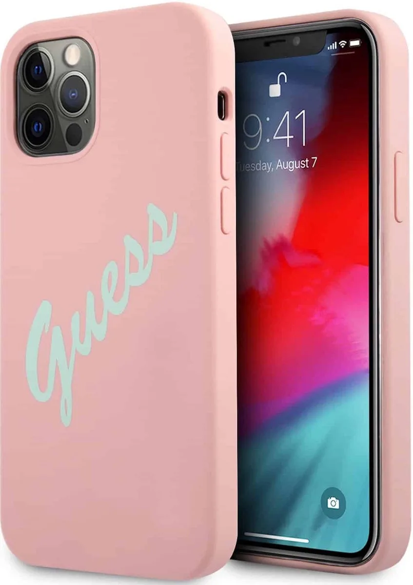 Silicone Vintage Backcase Hoesje Geschikt Voor iPhone 12 / 12 Pro de Guess en Rose – photo produit
