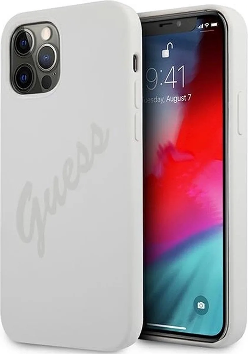 Silicone Vintage Backcase Hoesje Geschikt Voor iPhone 12 / 12 Pro de Guess en Gris – photo produit