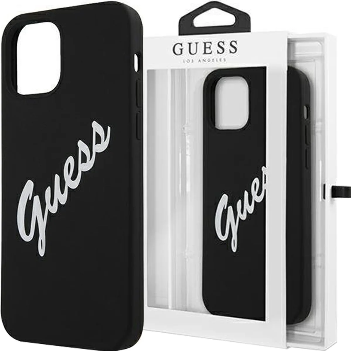 Silicone Vintage Backcase Hoesje iPhone 12 Pro Max van Guess in Zwart – productfoto