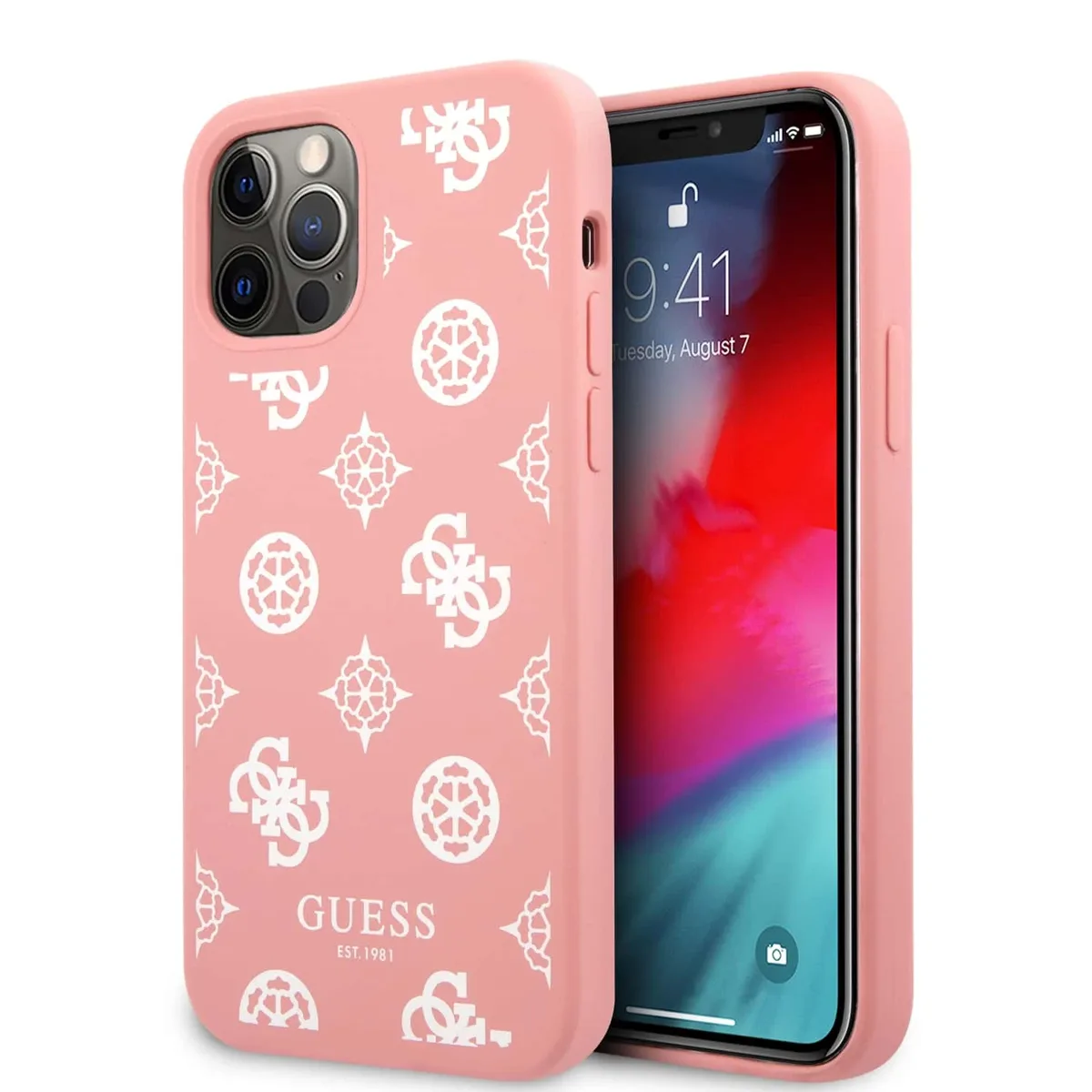 Silicone White Peony iPhone 12 Pro - 12 Hoesje - Roze de Guess – photo produit