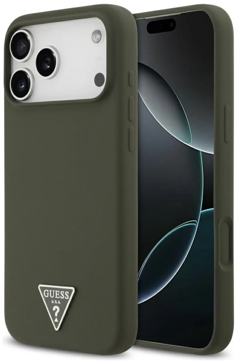 Siliconen Hoesje Met Driehoek Logo Magsafe Voor Iphone 17 Pro Max Bescherming de Guess en Noir – photo produit