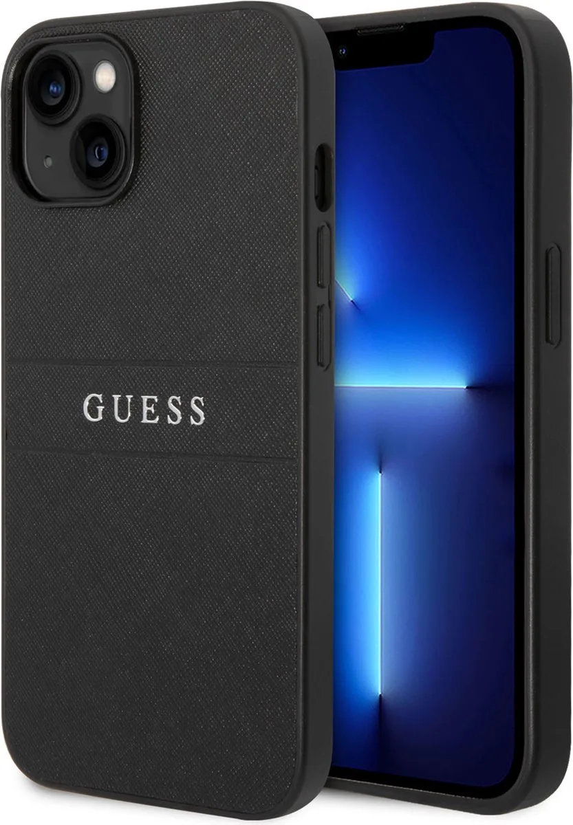 Smartphonehoesje voor Apple iPhone 14 Plus - PU Saffiano met Back Cover - Bescherm je Telefoon. van Guess in Zwart – productfoto