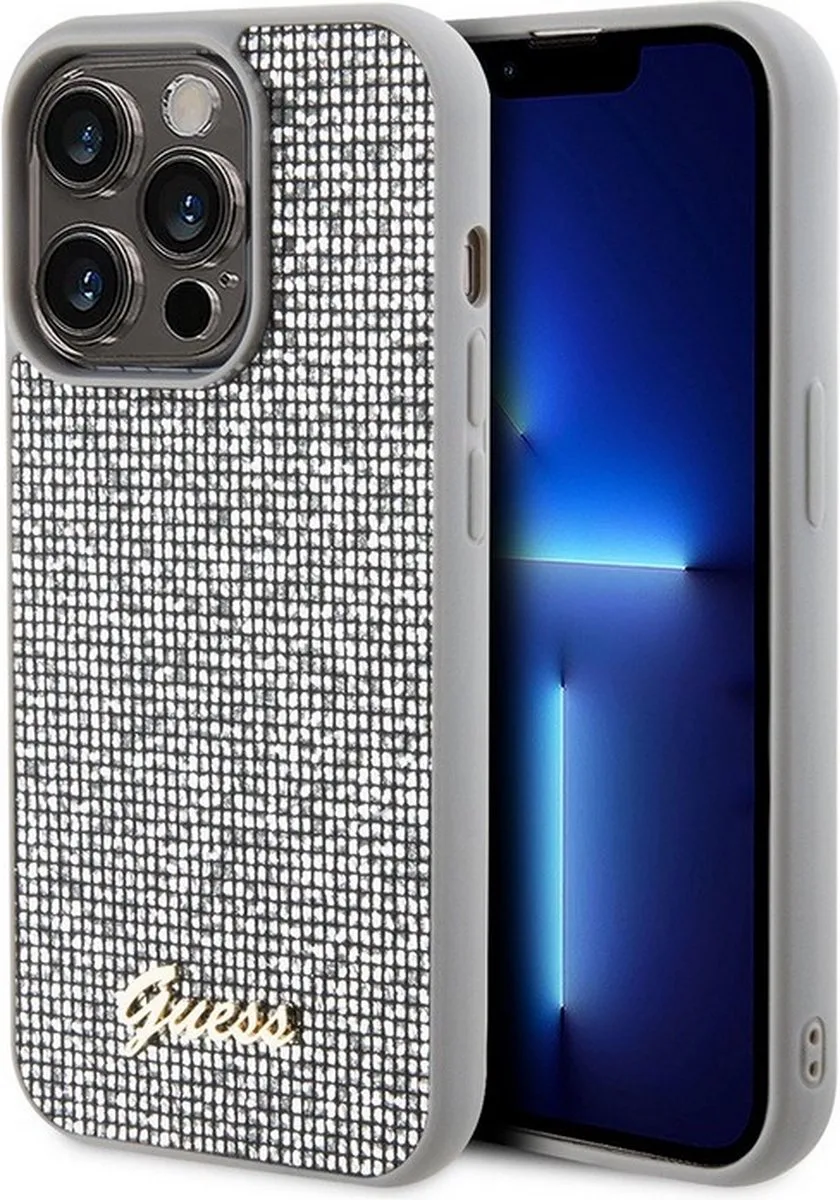 Square Mirror Back Case - Geschikt voor Apple iPhone 15 Pro (6.1") van Guess in Zilver – productfoto