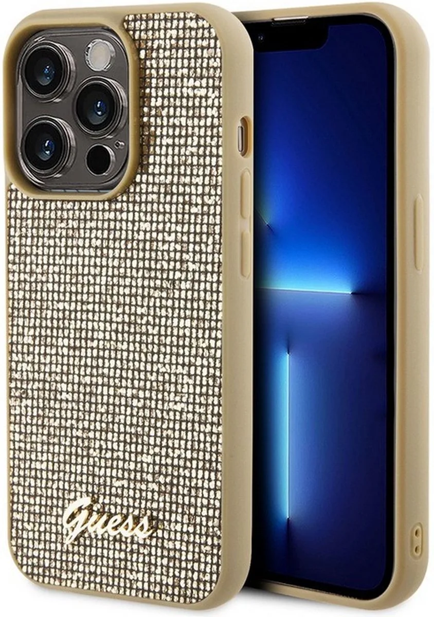 Square Mirror Back Case - Geschikt voor Apple iPhone 15 Pro (6.1") von Guess in Gold – Produktfoto