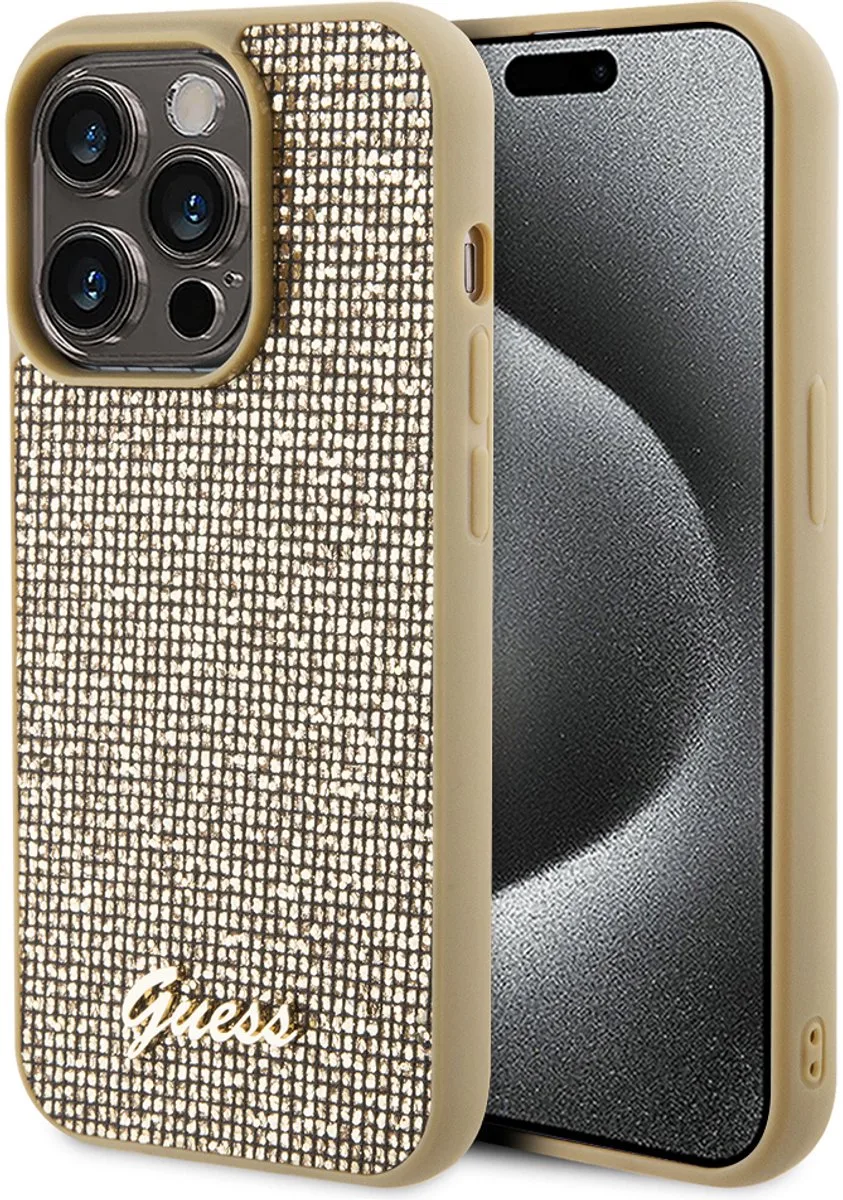 Square Mirror Back Case - Geschikt voor Apple iPhone 15 Pro Max (6.7") van Guess in Goud – productfoto