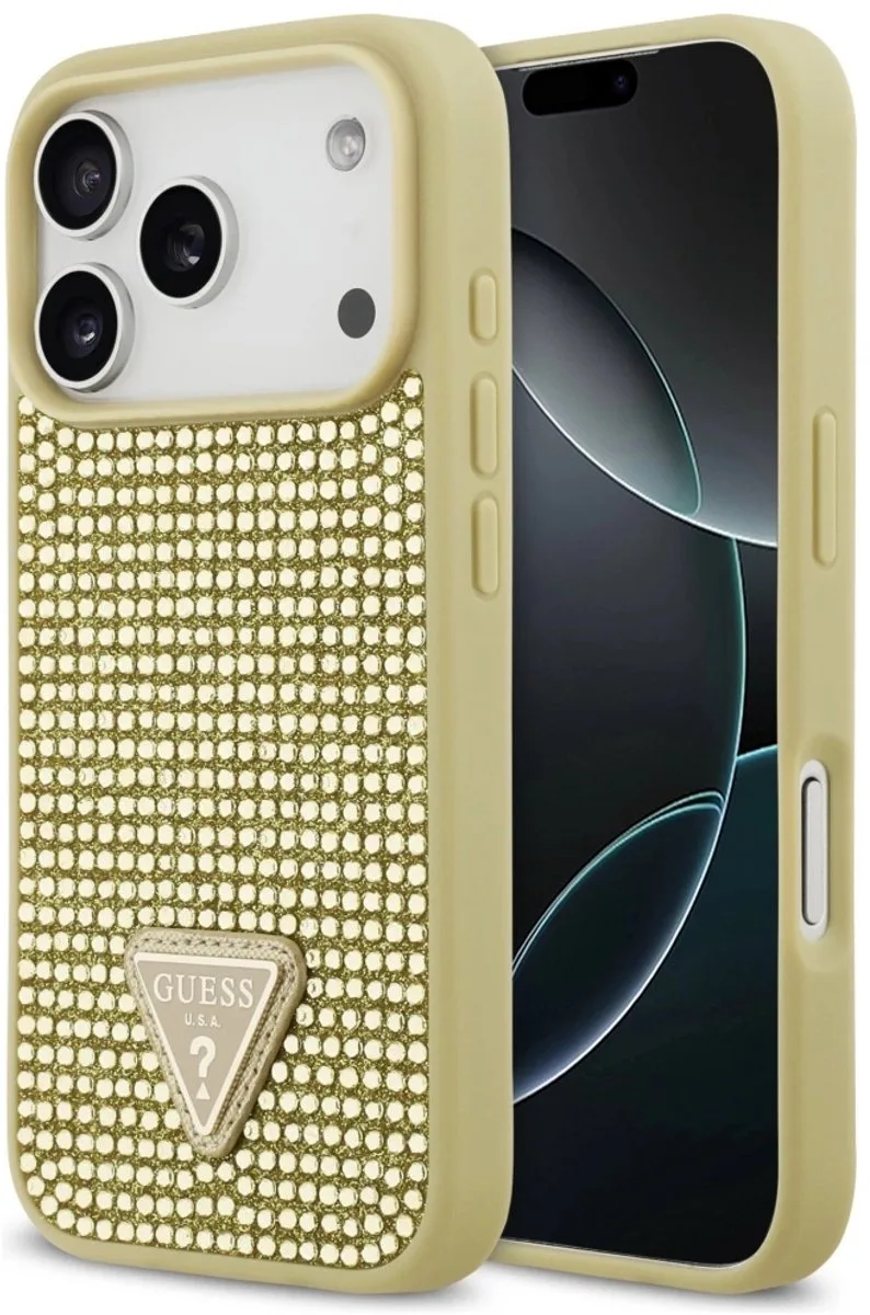 Strass Driehoek Logo Hoesje Voor Iphone 17 Pro Gestileerd van Guess in Zwart – productfoto
