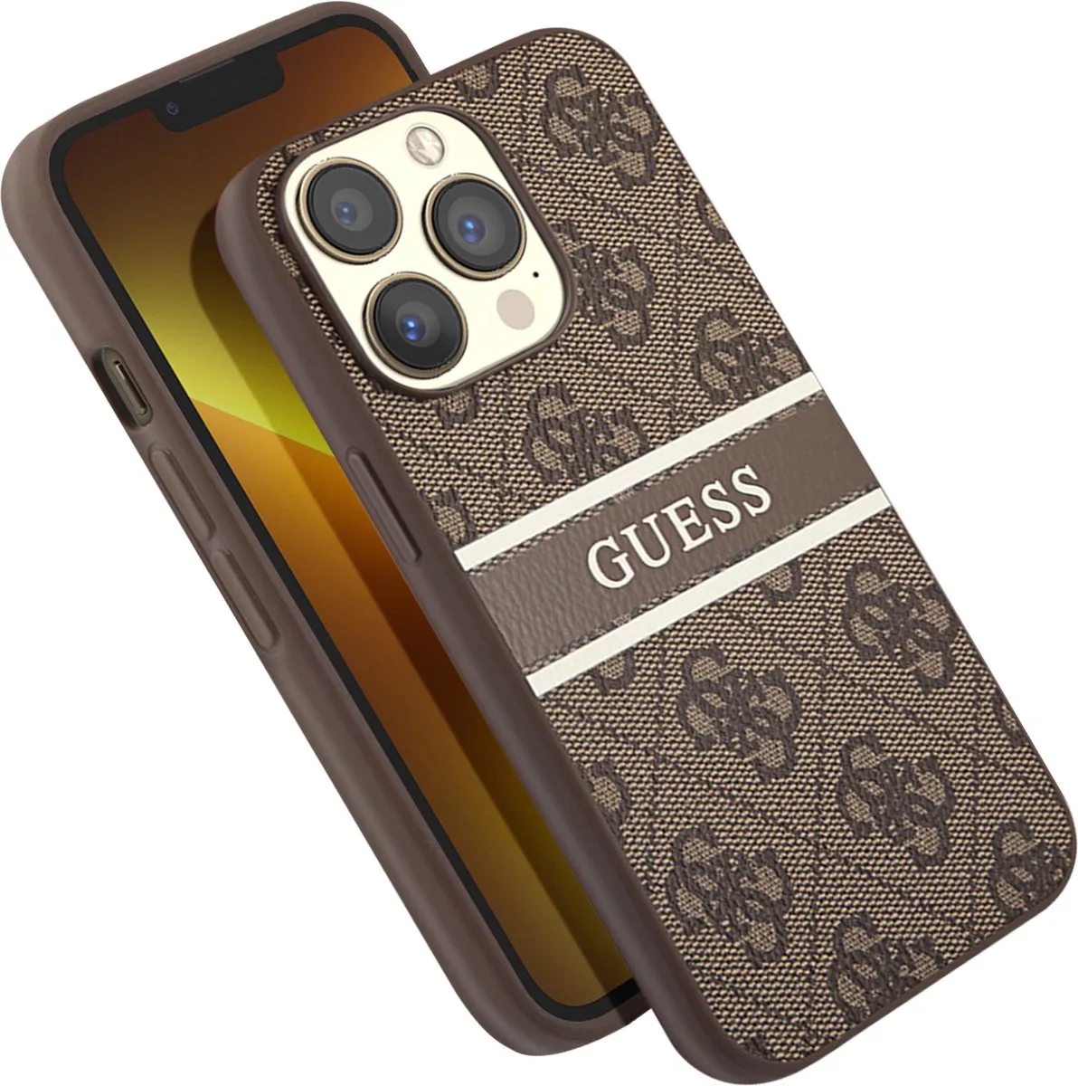 Telefoonhoesje geschikt voor Apple iPhone 13 Pro - Beschermend, stijlvol, PU-materiaal - Back Cover van Guess in Bruin – productfoto