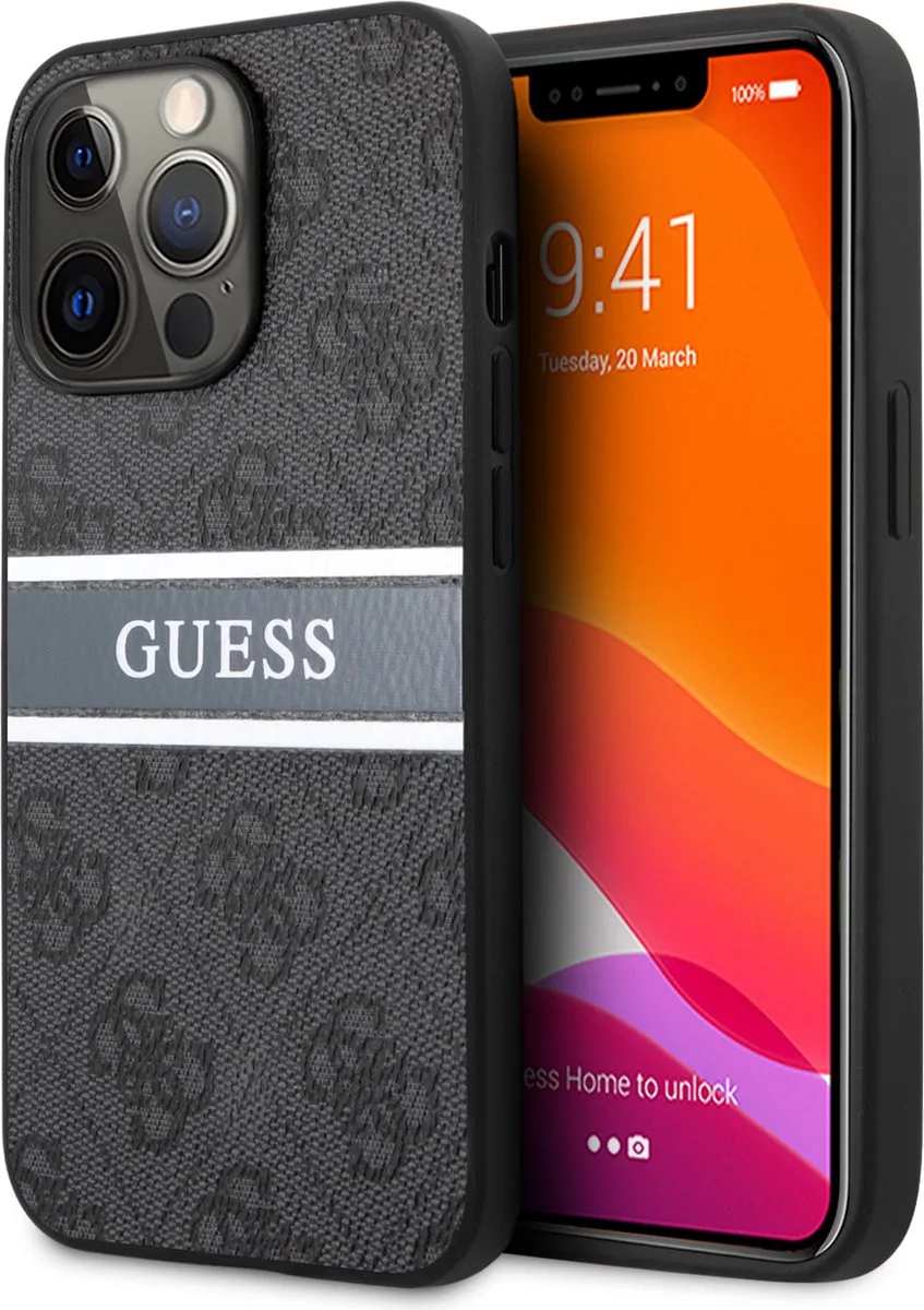 Telefoonhoesje geschikt voor Apple iPhone 13 Pro Max - Kleur: Grijs/Zwart - Back Cover - Bescherming - PU-materiaal van Guess in Grijs – productfoto