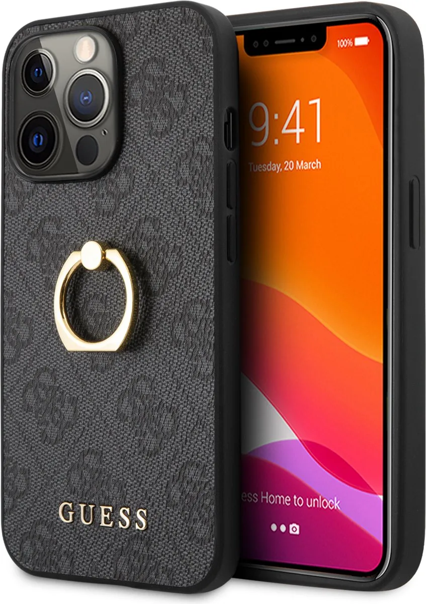 Telefoonhoesje geschikt voor Apple iPhone 13 Pro - PU Leather - Beschermende Back Cover van Guess in Grijs – productfoto