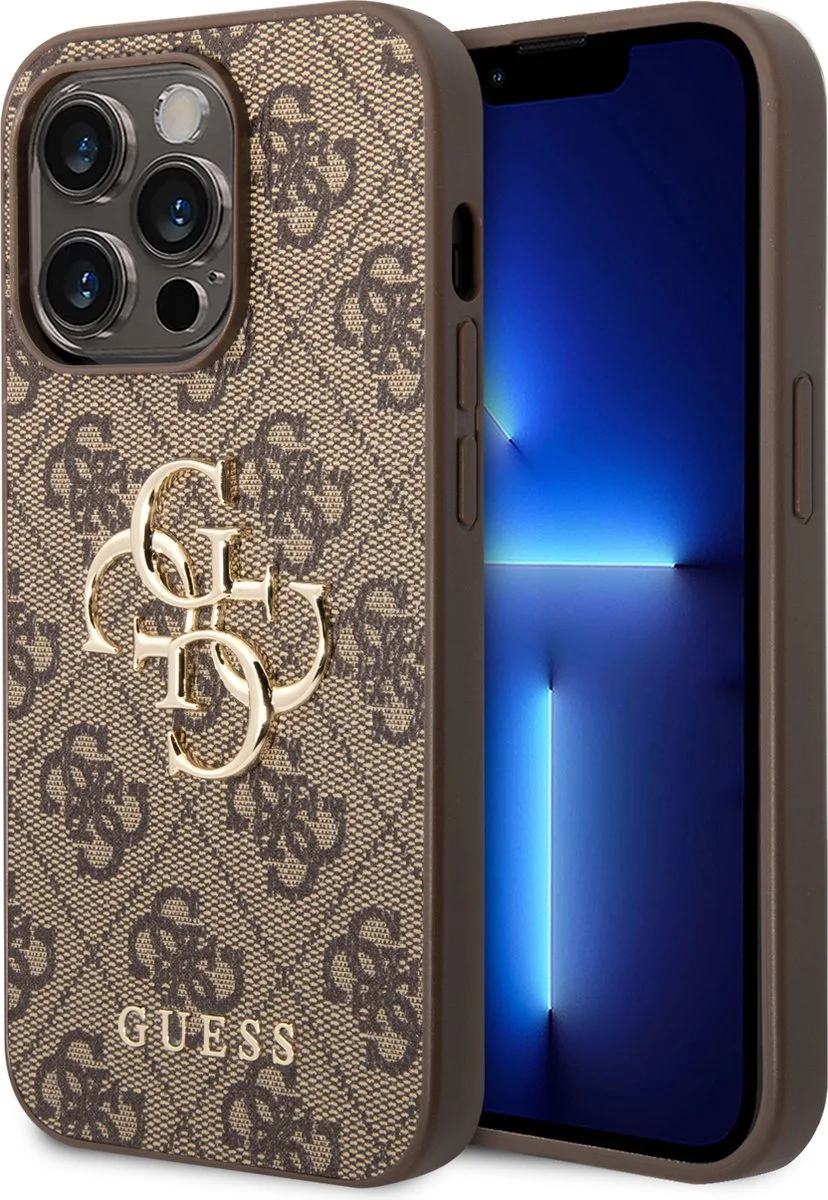 Telefoonhoesje geschikt voor Apple iPhone 14 Pro Max - PU-materiaal, Back Cover - Bescherm je Telefoon! van Guess in Bruin – productfoto