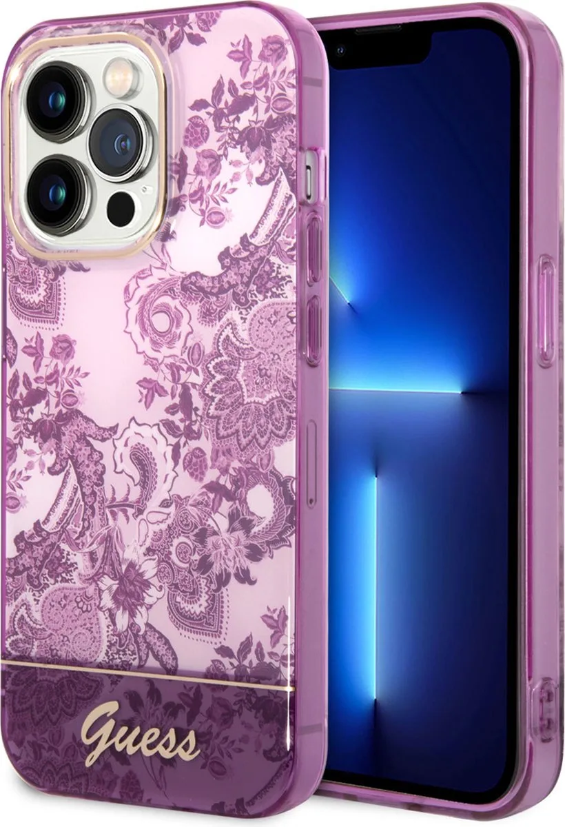 Telefoonhoesje geschikt voor Apple iPhone 14 Pro – TPU Back Cover – Bescherm je Telefoon! van Guess in Roze – productfoto