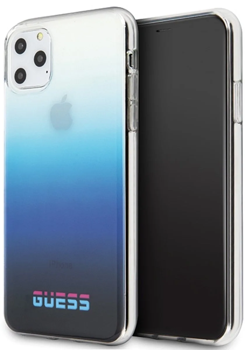 Telefoonhoesje voor Apple iPhone 11 Pro Max - TPU Kunstleer - Beschermt & Stylet Je Telefoon! van Guess in Blauw – productfoto