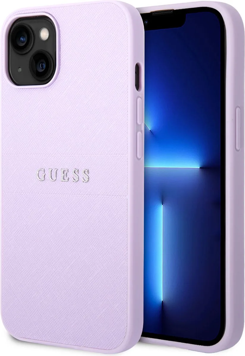Telefoonhoesje voor Apple iPhone 14 - Back Cover, PU Saffiano, - Bescherm je Telefoon! van Guess in Paars – productfoto