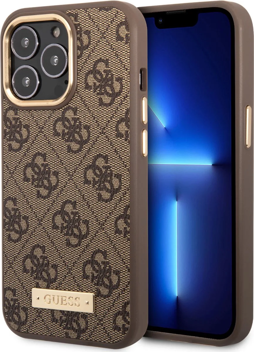 Telefoonhoesje voor Apple iPhone 14 Pro - Magsafe Back Cover - Bescherm je Telefoon met PU Materiaal de Guess en Marron – photo produit