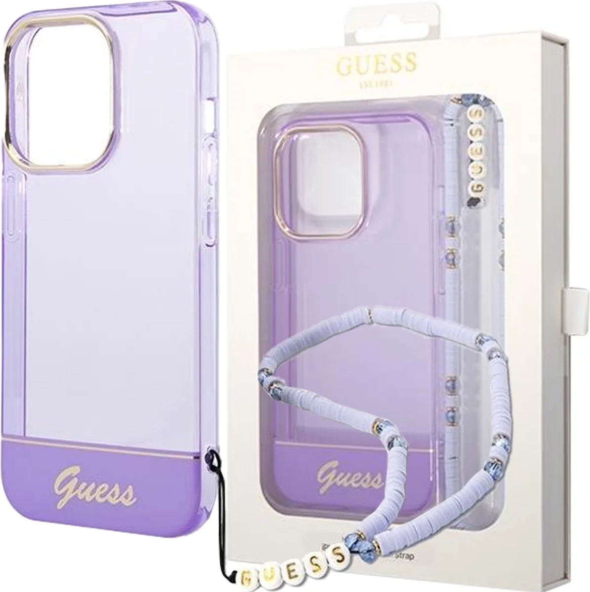 Telefoonhoesje voor Apple iPhone 14 Pro | Transparant | TPU Bescherming | Back Cover de Guess en Violet – photo produit
