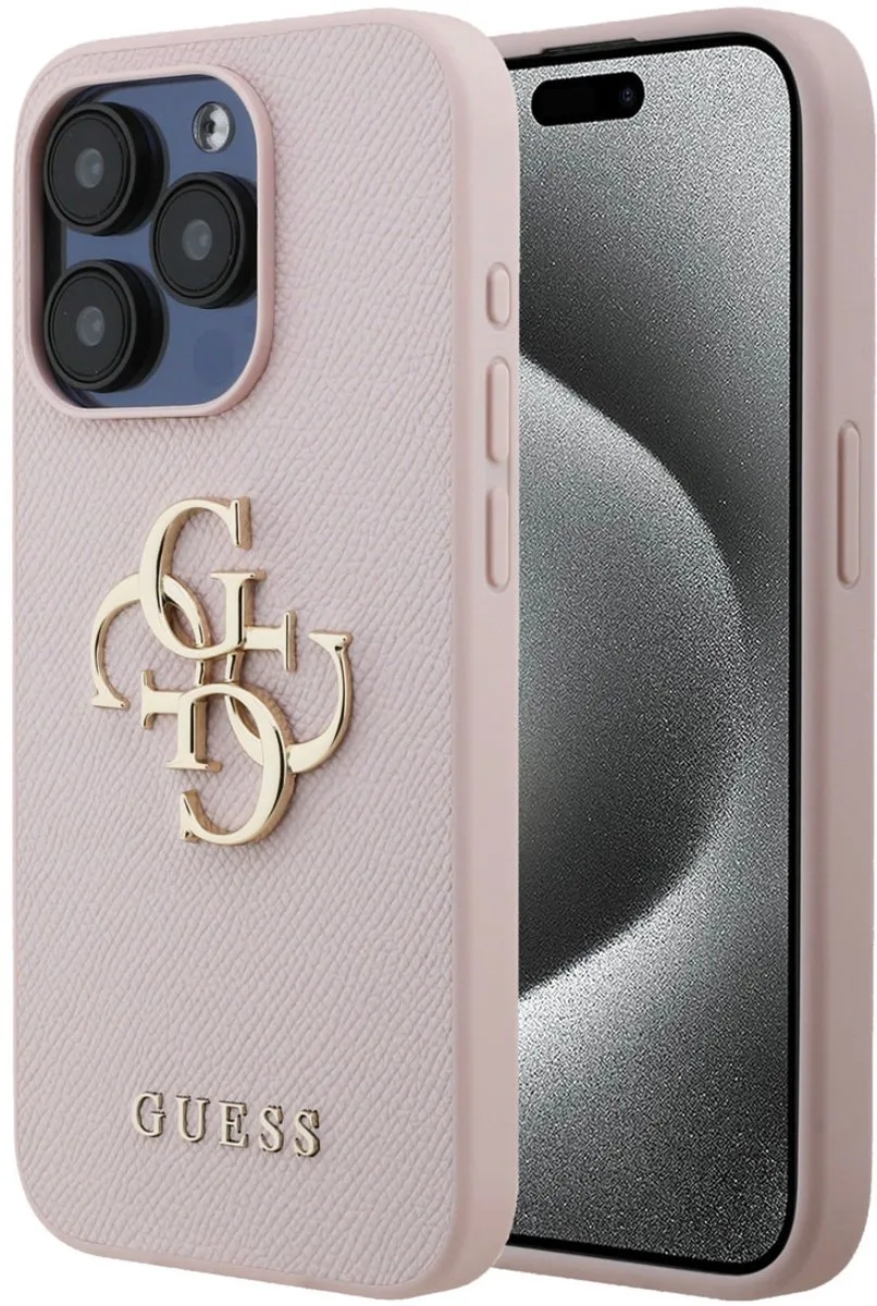telefoonhoesje voor iPhone 15 Pro - getextureerd PU de Guess en Rose – photo produit
