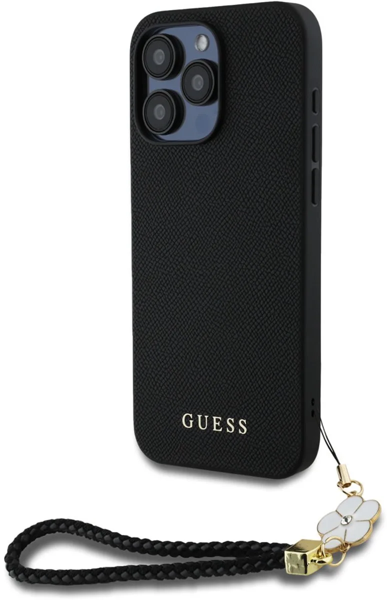 telefoonhoesje voor iPhone 15 Pro Max - gegranuleerd PU de Guess en Noir – photo produit