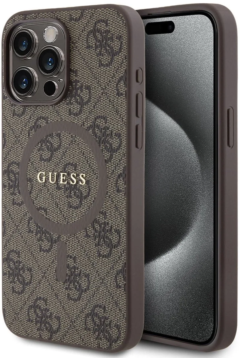 telefoonhoesje voor iPhone 15 Pro Max - MagSafe geschikt de Guess en Marron – photo produit
