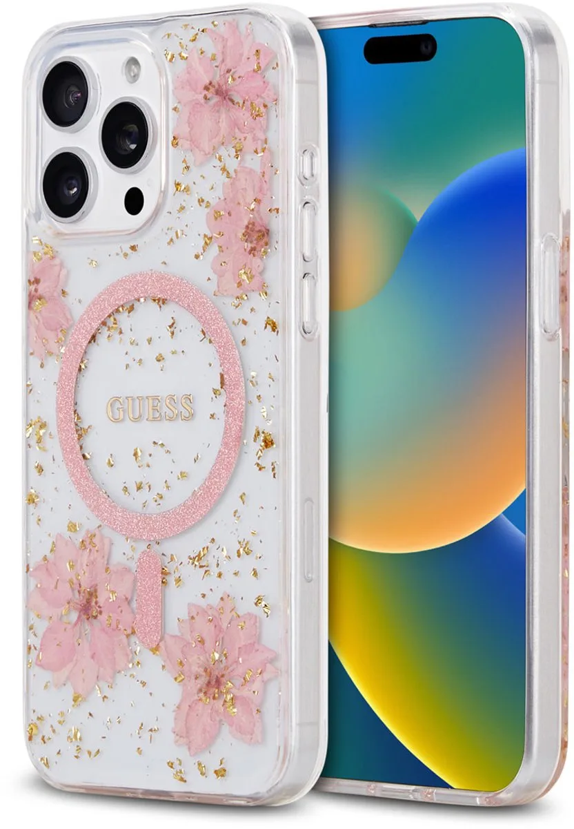 telefoonhoesje voor iPhone 15 Pro Max - MagSafe geschikt - Pink de Guess en Rose – photo produit