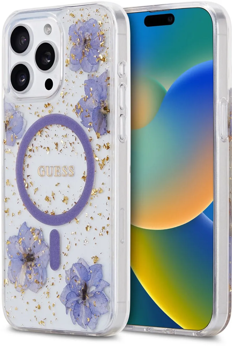 telefoonhoesje voor iPhone 15 Pro Max - MagSafe von Guess in Lila – Produktfoto