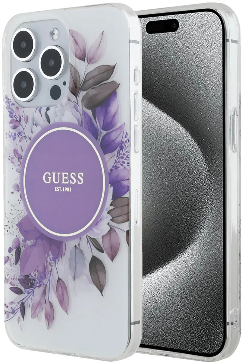 telefoonhoesje voor iPhone 15 Pro Max - schokbestendig van Guess in Paars – productfoto