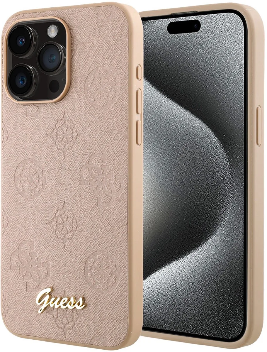 telefoonhoesje voor iPhone 15 Pro - Saffiano-design de Guess en Rose – photo produit
