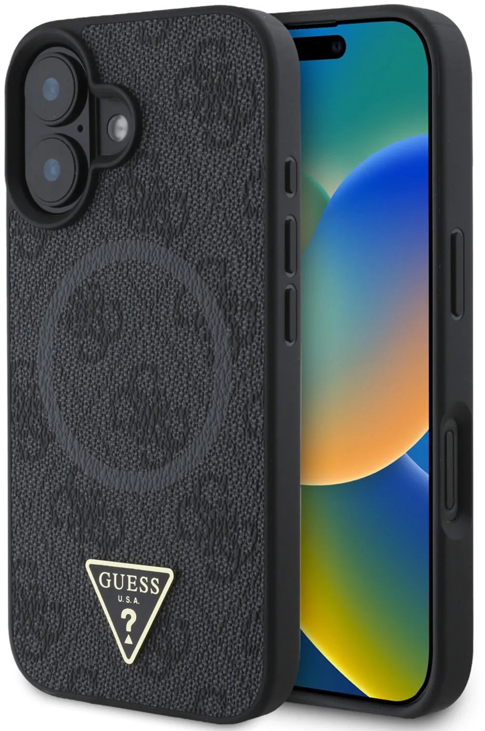 telefoonhoesje voor iPhone 16 Plus - backcover met ringhouder de Guess en Noir – photo produit