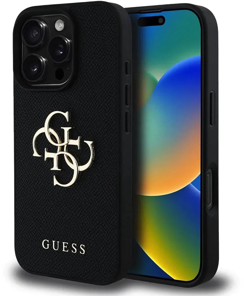 telefoonhoesje voor iPhone 16 Pro - gegranuleerd - zwart de Guess en Noir – photo produit