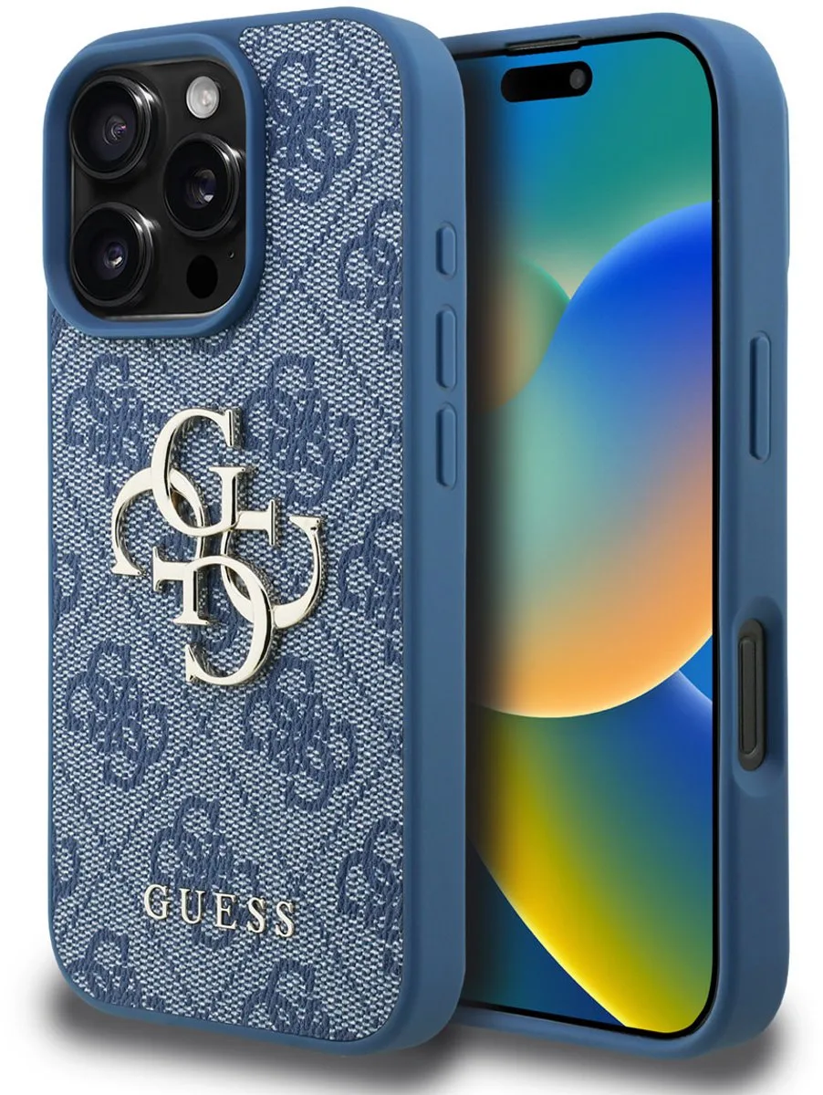telefoonhoesje voor iPhone 16 Pro - MagSafe geschikt van Guess in Blauw – productfoto