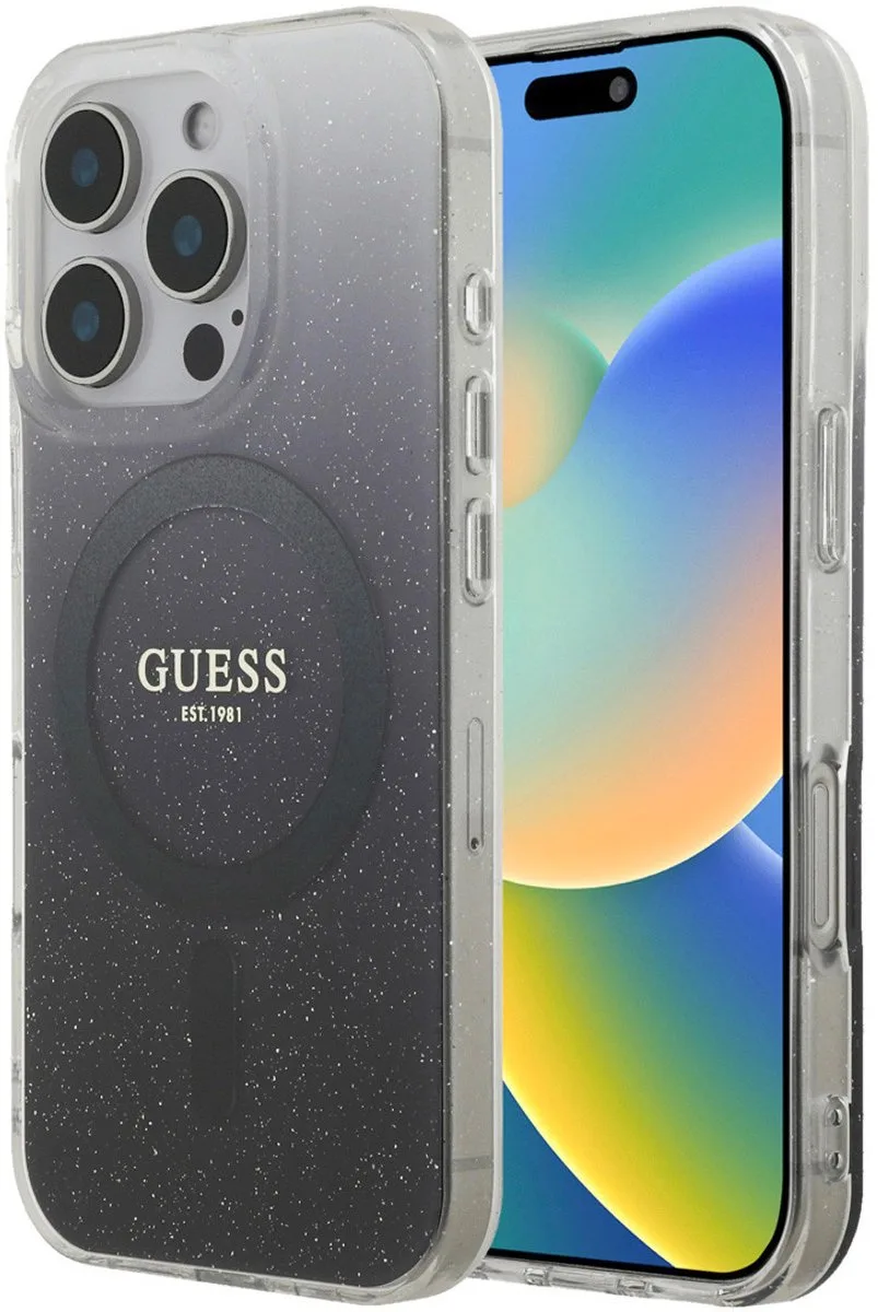 telefoonhoesje voor iPhone 16 Pro - MagSafe geschikt van Guess in Zwart – productfoto
