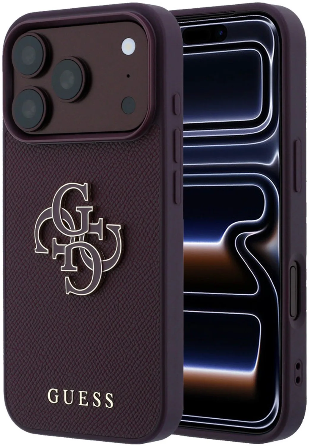 telefoonhoesje voor iPhone 18 Pro / 17 Pro - hardcase generfd PU - Bordeaux van Guess in Burgundy – productfoto