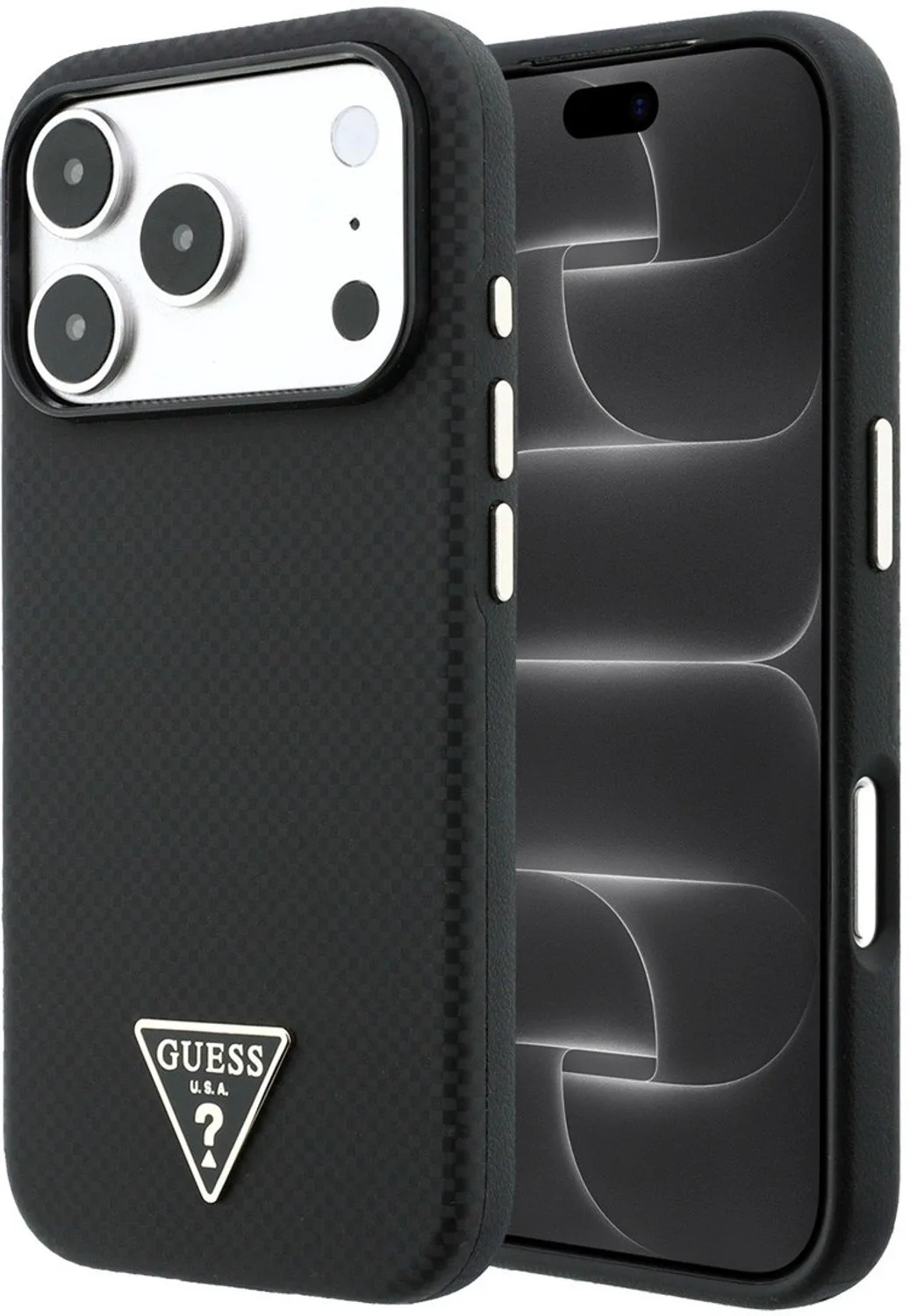 telefoonhoesje voor iPhone 18 Pro / 17 Pro - MagSafe PU Kevlar van Guess in Zwart – productfoto