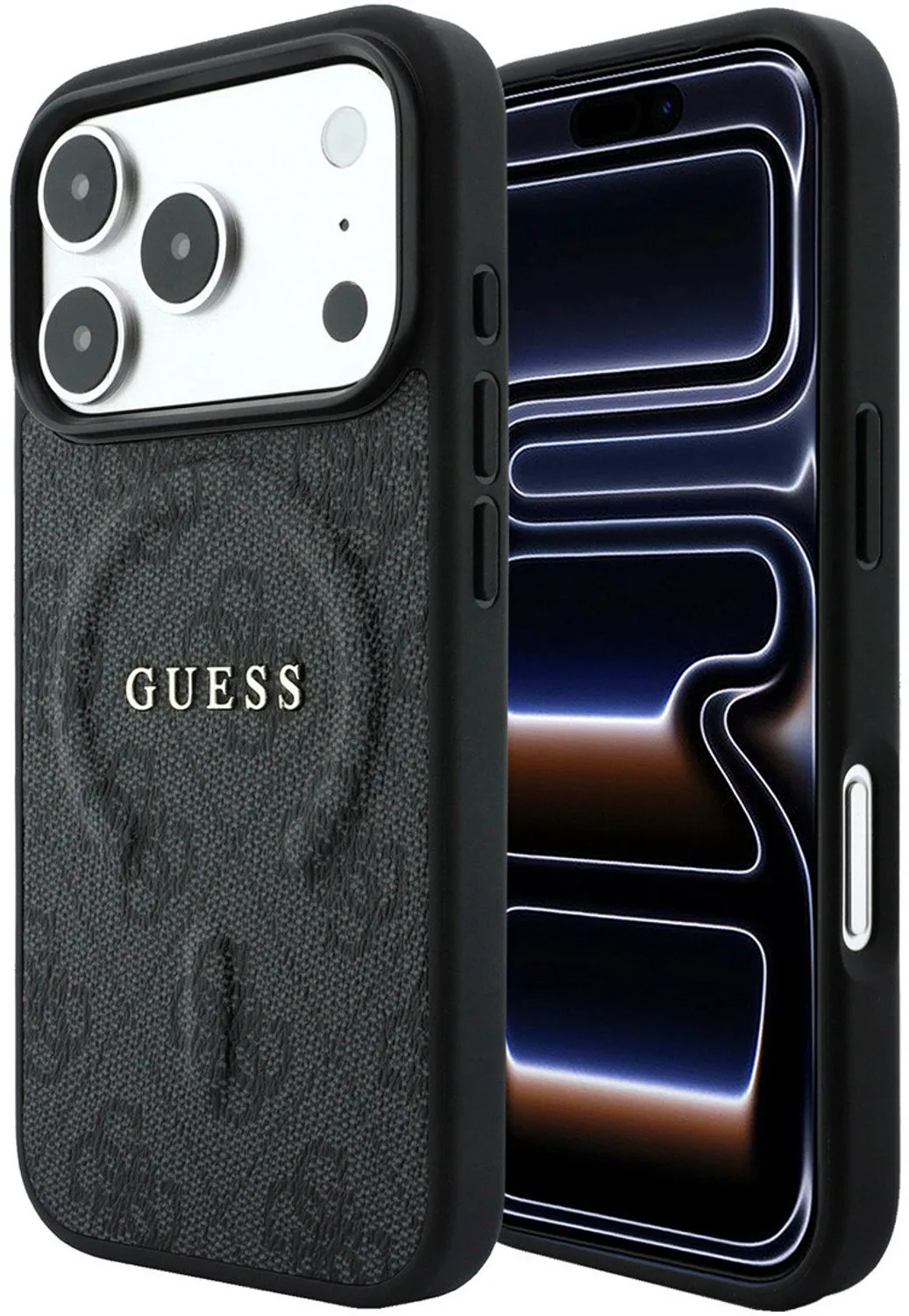 telefoonhoesje voor iPhone 18 Pro / iPhone 17 Pro - MagSafe - reliëf de Guess en Noir – photo produit