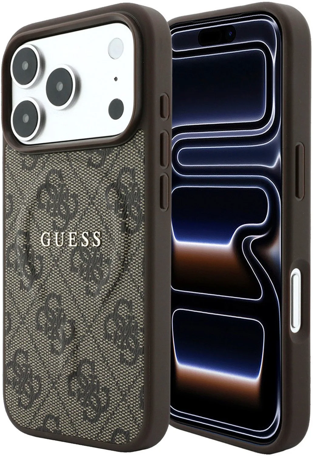 telefoonhoesje voor iPhone 18 Pro / iPhone 17 Pro - reliëf de Guess en Marron – photo produit