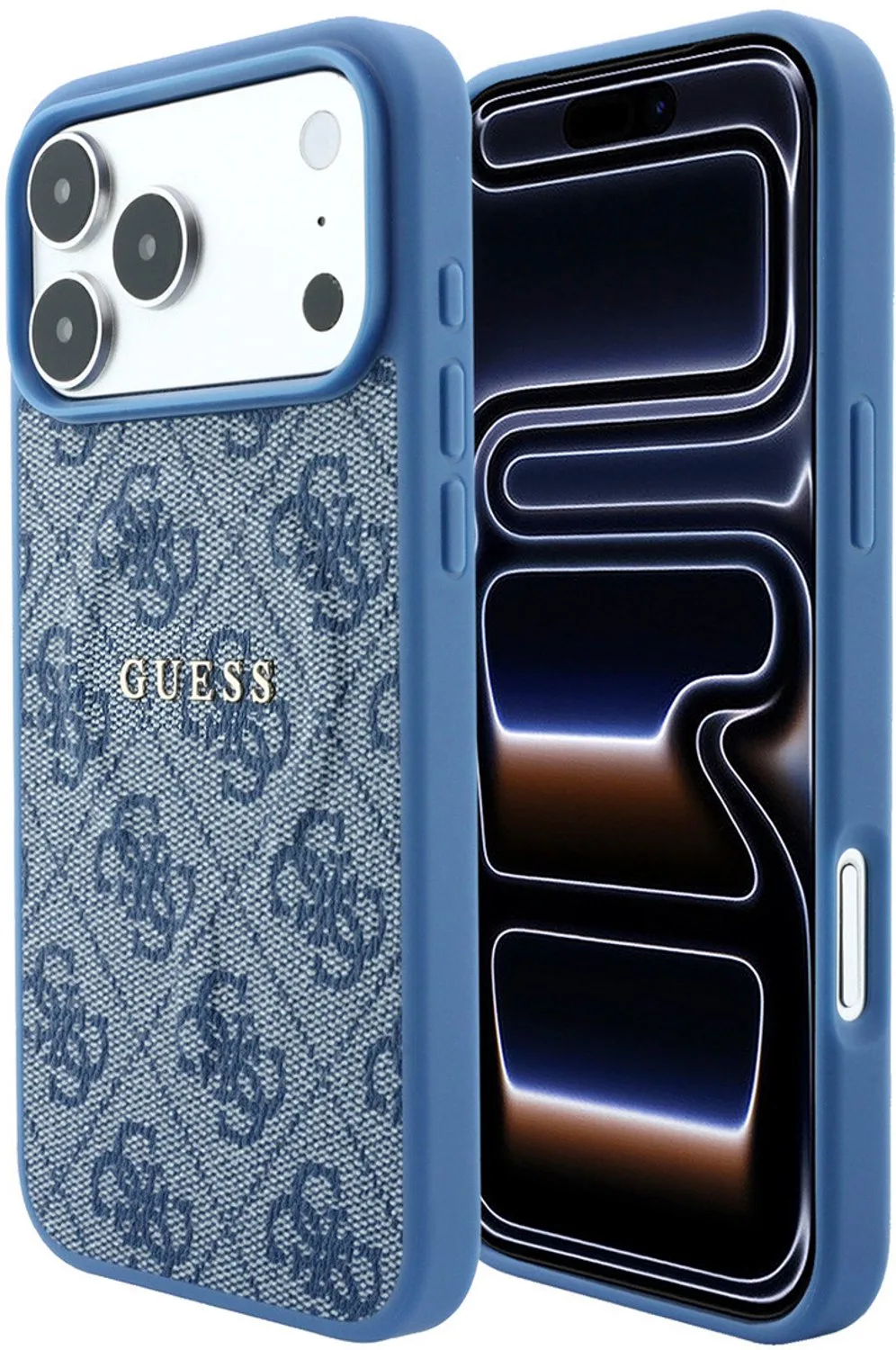 telefoonhoesje voor iPhone 18 Pro / iPhone 17 Pro - reliëf logo de Guess en Bleu clair – photo produit