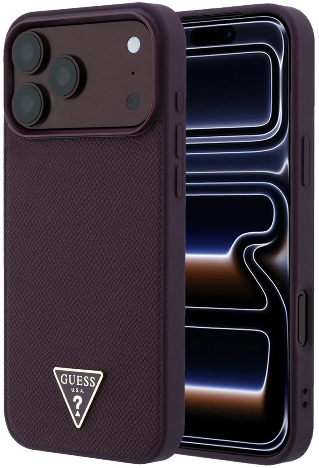 telefoonhoesje voor iPhone 18 Pro Max / 17 Pro Max - MagSafe met generfde afwerking - Bordeaux van Guess in Burgundy – productfoto