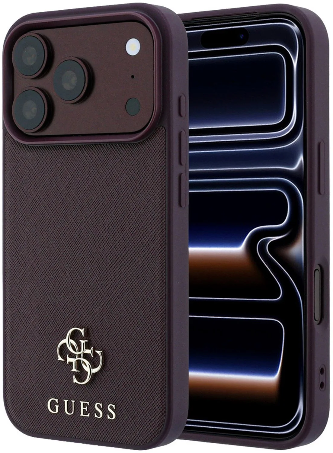 telefoonhoesje voor iPhone 18 Pro Max / 17 Pro Max - MagSafe Saffiano - Bordeaux de Guess en Burgundy – photo produit
