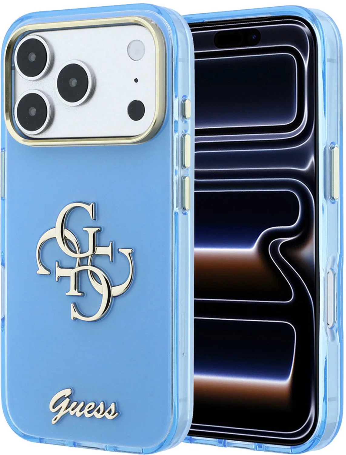 telefoonhoesje voor iPhone 18 Pro Max en iPhone 17 Pro Max - harde behuizing van Guess in Lichtblauw – productfoto