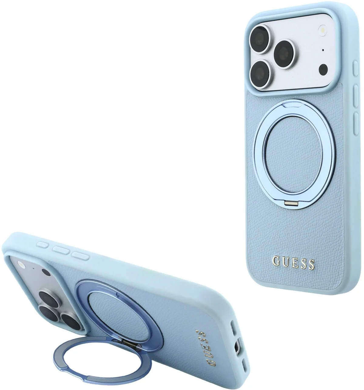 telefoonhoesje voor iPhone 18 Pro Max / iPhone 17 Pro Max - MagSafe - ringhouder de Guess en Bleu clair – photo produit