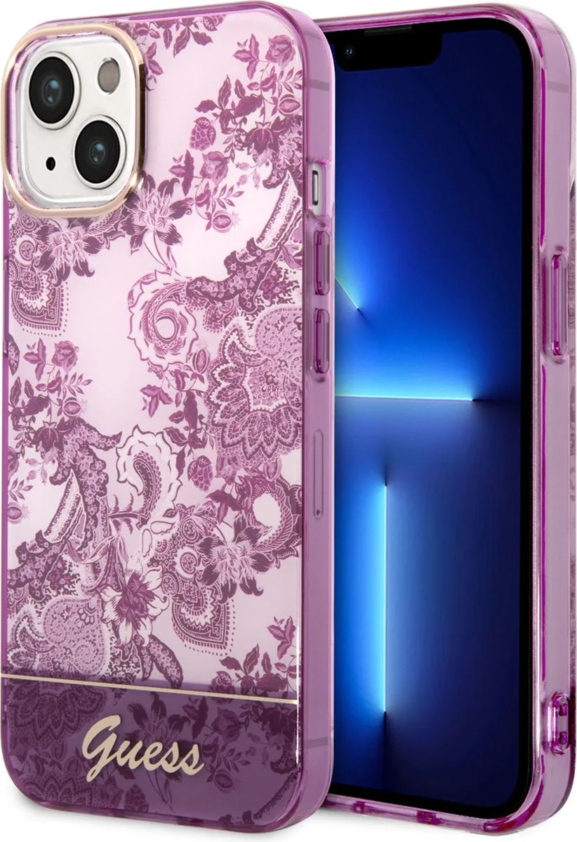 Toile de Jouy Back Case - Geschikt voor Apple iPhone 14 Plus (6.7") van Guess in Fuchsia – productfoto
