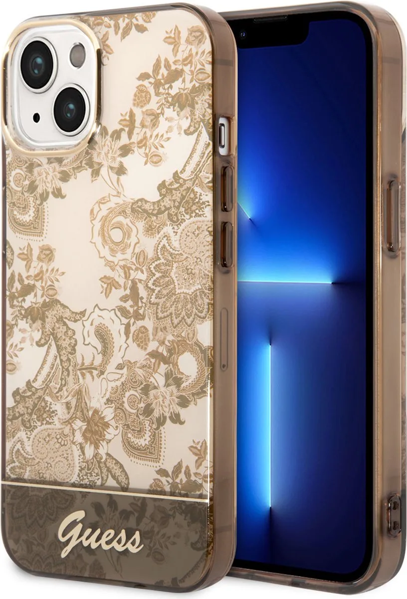 Toile de Jouy Back Case - Geschikt voor Apple iPhone 14 Plus (6.7") van Guess in Bruin – productfoto