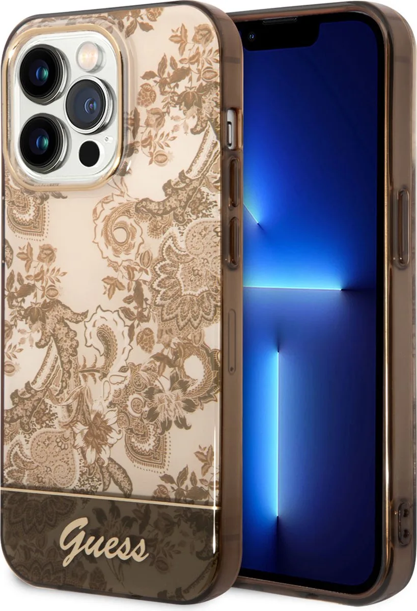 Toile de Jouy Back Case - Geschikt voor Apple iPhone 14 Pro Max (6.7") van Guess in Bruin – productfoto